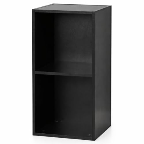 HMIR 2 Tier Bookcase Black Cube Storage Unit - Small Wooden Storage Box Style Shelf Unit, 2-Cube Storage Unit for Bedroom Furniture, Living Room Furniture Shelving Unit, Book Case Shelf