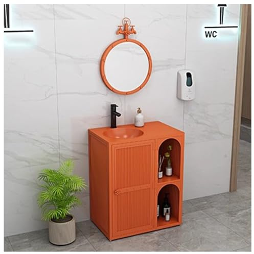 LQAIomn Bathroom Pedestal Sink Basin, Industrial Freestanding Vanity Unit, Retro Iron Art Floor Standing Vantiy Cabinet Sinks, Pedestal Wash Basin Under Sink (E-with Mirror)