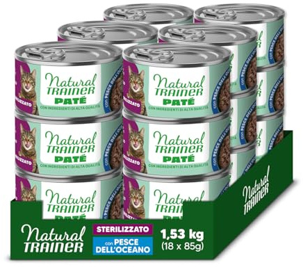Natural Trainer Sterilised Vuxen Våtfoder för Katter Hav Fisk Pate 18 x 85G