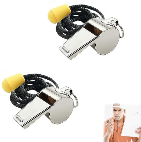 CUWERFO 2 Pack Whistles Sports, Whistle Lanyard, Stainless Steel Sports Whistles with Lanyard, for Outdoor Activities, Referees, Coaches, Soccer(Silver)