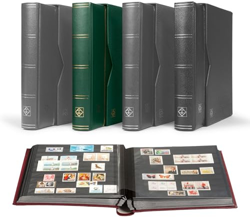LIGHTHOUSE – “PREMIUM” Bonded Leather Cover Stockbook for Stamps - 64 Black Cardstock A4 Pages with Clear Strips and Double Linen Hinges - Slipcase Included - Green