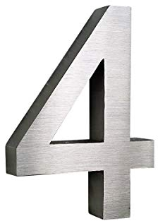Hausnummer 4 Edelstahl 3D Arial rostfrei witterungsbeständig 3D Effekt in 25cm Höhe und 3cm Tiefe XXLGröße aus gebürstetem Edelstahl V2A ALLE erhältlich: 0 1 2 3 4 5 6 7 8 9 a b c d