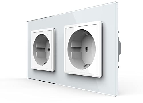 LIVOLO Weiss 2 Fach Schuko Steckdose Schutzkontakt mit Kindersicherung Panel aus Kristallglas EU Standard 2 Fach Wandsteckdose,VL-C7C2EU-11-A