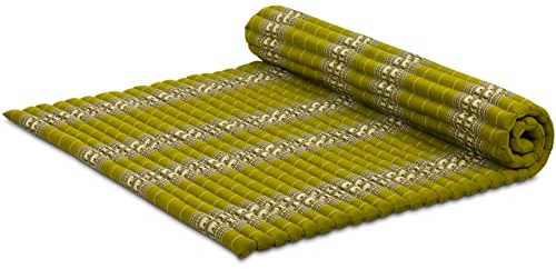 livasia Rollmatte XXL breit Doppelbett - 200x145x4,5cm - Gästebett Gästematratze 2 Personen mit Muster, Reisebett für Kofferraum und outdoor, Thaimatte Kapok Garten und Balkon (Grün/Elefanten)