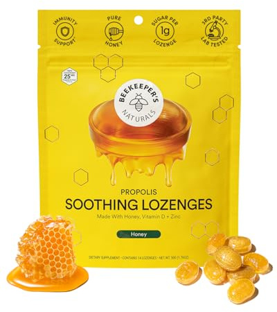 Soothing Honey Cough Drops - Immune Support with Vitamin D, Zinc and Propolis - by Beekeeper's Naturals - Throat Soothing Lozenges, 14 Ct