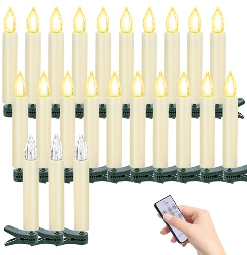 TECHLONG 20 PCS Flickering Christmas Tree Candle Lights, Clip on Candles for Christmas Tree Battery Operated with Remote Timer, Flameless LED Window Candles for Home Christmas Party Decoration