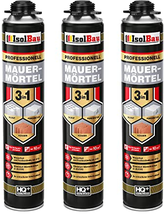 Isolbau Mauermörtel 3 x 750ml Pistolenschaum Montageschaum Klebeschaum 3 in 1 PU-Mörtel