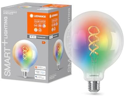 LEDVANCE SMART+ WIFI LED-Lampe, Weißglas, 4,8W, 470lm, Kugel-Form mit 125mm Durchmesser & E27-Sockel, regulierbares Farb- & Weißlicht, dimmbar, steuerbar per App oder Sprachsteuerung, gute Lebensdauer