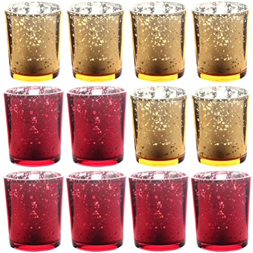 OSALADI 12piezas Vasos De Velas Aromáticas De Vidrio De Dorados Rojos Soporte Elegante para Candelas Decoración Romántica para Bodas y Fiestas