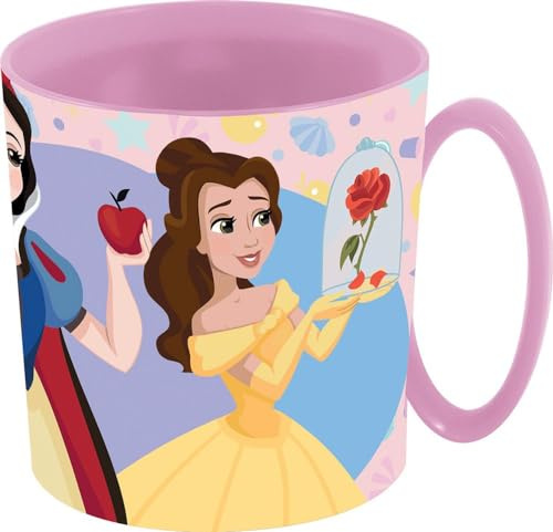 Tataway Disney Tazza rosa per bambine in plastica Principesse Jasmine Rapunzel Biancaneve Belle da 350 ml adatta al microonde