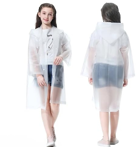 Gerhannery Kids Rain Poncho, 2Pcs EVA Kids Reusable Raincoat with Hood for Boys & Girls (White)
