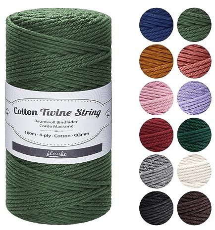 ilauke Macrame Cord 3mm x 100m, Natural Macrame Cotton Cord DIY Craft Cotton Rope for Wall Hanging, Plant Hangers, Crafts, Knitting, Decorative Projects