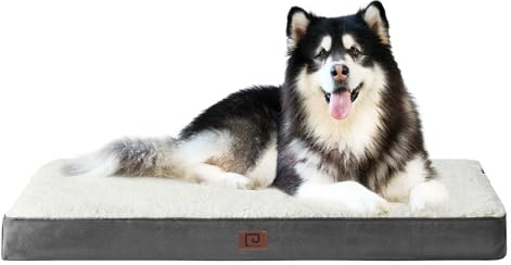 EHEYCIGA XXL Orthopedic Extra Large Washable Dog Bed, 127x91x10cm, White | Soft Fabric, Durable Oxford Fabric Lining, Supportive Foam Egg Trays, Non-slip Bottom, With Removable Cover, For Crate Mat