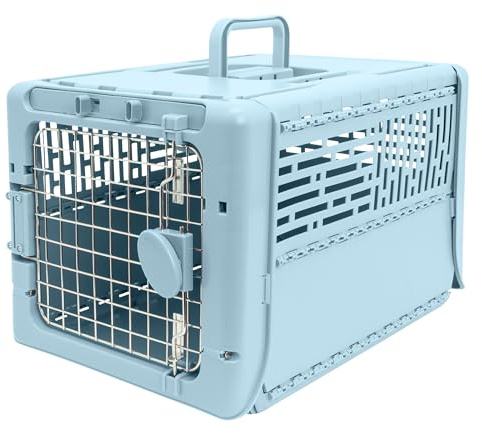 SportPet Designs Collapsible X-Small Pet Travel Carrier (Blue), Hard-Sided Kennel for Small Dogs, Puppies, Cats, Kittens, Animals up to 20lbs, Washable Home & Outdoor Pet Crate, 19.6L x 13.5W x 12H