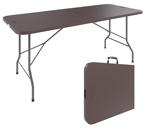 Tavolo Birreria Pieghevole in Resina Dura Soluzione Pratica per Terrazzo Campeggio Giardino Set Facile Trasporto Con Maniglia Adatto a Fiere Sagre Rettangolare Dimensioni 180 x 74 x 74 Cm Marrone