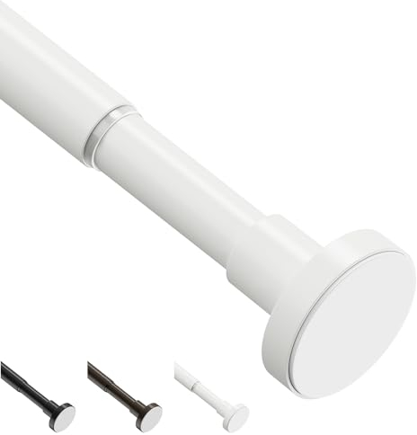 WELDUN Gardinenstange ohne Bohren 48-118CM Teleskopstange Φ25mm Klemmstange Duschvorhangstange Einstellbare Vorhangstange für Kleiderschrank, Fenster, Badezimmer, Weiß