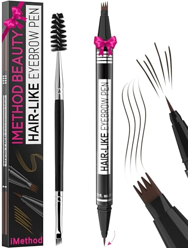 iMethod Microblading Augenbrauenstift - Eyebrow Pencil 2-in-1 Dual-Ended Augenbrauenstift 4-Zinken-Micro-Gabelspitzen-Applikator & präziser Pinselspitze erzeugt natürliche Augenbrauen, Schwarz Braun