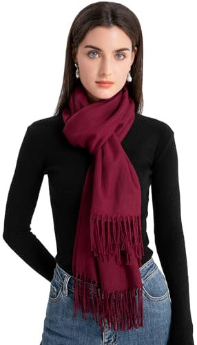 Durio Schal Damen Herbst Winter Lange Winterschal für Damen und Herren Warmer Damenschal mit Fransen Rot