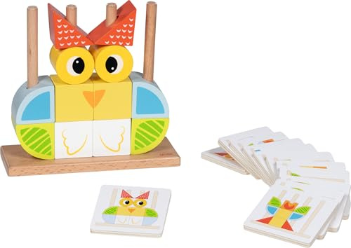 goki 58331 - Gioco Vario con 12 cartoncini in Legno, promuove la creatività e la coordinazione Occhio-Mano, Giocattolo motorio con Diverse Forme, 16 cm x 6 cm x 15 cm, Set da 29, a Partire da 2 Anni