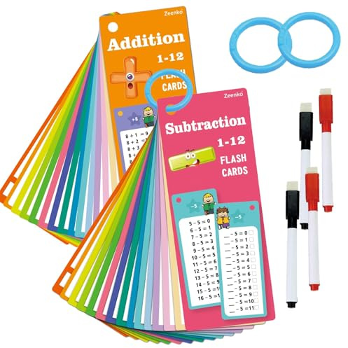 Times Tables Flash Cards, Addition Flash Card and Subtraction Flash Card with 4 Dry Erase Pens, Learn 1-12 Time Tables for Kids,Educational Maths Flashcards for Children