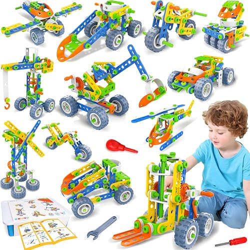 Wanonoo Konstruktionsspielzeug ab 4 5 6 7 8 9 Jahre Junge,12 in 1 STEM Bausteine Spielzeug, Lernspielzeug Baukasten Pädagogisch 152 Stück Gebäude Bausteine Kreativ Set Geschenke für Kinder ab 4+ Jahre