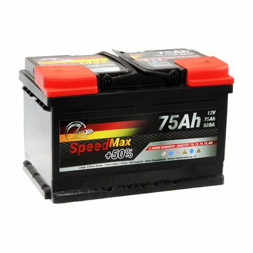 SpeedMax Batterie Auto 75 Ah 680A L3B Puissance Maximale 12v, Longue Durée, de tailles allant de L0 à L6 et également pour véhicules utilitaires et camions