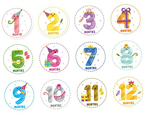 KONTONTY y Se Pueden Pegar Repetidamente de Papel para Bebés Recién Nacidos Mensuales Que No Dañan la Ropa 12 Pegatinas para Álbumes de Fotos y Logros Mensuales