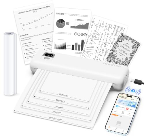 Rongta Thermal Portable Printer Wireless for Travel, F82 Inkless Bluetooth Printer Support A4 & US Letter Size, Compatible with Android iOS App Phone Mac Windows Laptop for Home & Office (White)