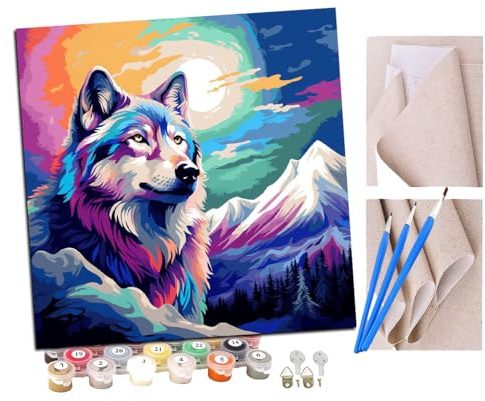 peinture par numero adulte Loup des neiges arctique coloré (1) Cadeau de Peinture à l'huile de Bricolage numérique aquarelle man pour Enfants Adultes Peindre par Nombre Kits Home Decor 16 * 16 Pouces