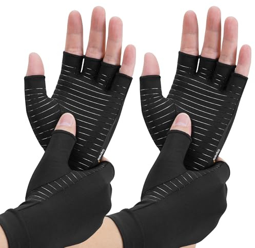 Gripnerie Copper Compression Gloves for Arthritis - Open Finger, Set of 2 Pairs (4 Gloves) - For Men & Women, Hand Support for Typing & Daily Wear, Helps Ease Stiffness & Swelling