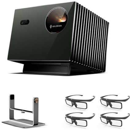 Valerion hemmabiopaket – köp 1 få 5: Pro2 4K laserprojektor 3 000 ISO lumen + skrivbord gimbalstativ + 4 × 3D-glasögon