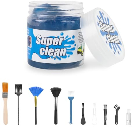 Prmape Gel Nettoyant Voiture, Kit De Nettoyage Voiture Interieur, avec 10 Brosse de Nettoyage, Gel de Nettoyage Réutilisable pour Clavier Ordinateur Imprimante Appareil Photo 160 g