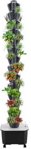 PurpleMinder 70 Pflanzlöcher Hydroponik-Turm | Langlebiges PP-Material & Universalrollen mit Bremse | Wassersparend Indoor Mini-Farm für Gemüse, Obst & Blumen