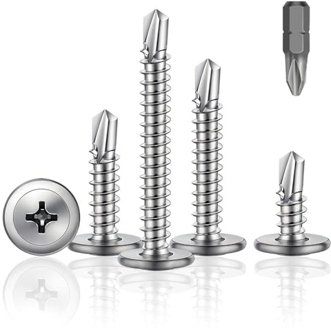 150Pcs M4.8 * 25mm Wafer Head Self Drilling Screw, 410 Stainless Steel Modified Truss Head Self Drilling Screws, Sheet Metal Screws/Tek Screws For Sheet Metal Steel,Aluminum,Wood,Plastics.