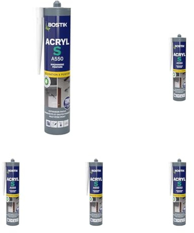 Bostik Acryl S – Mastic Acrylique – Intérieur & Extérieur – Fissures, Calfeutrement Et Joint – Tous Matériaux – Gris – Cartouche 310 ml (Lot de 5)