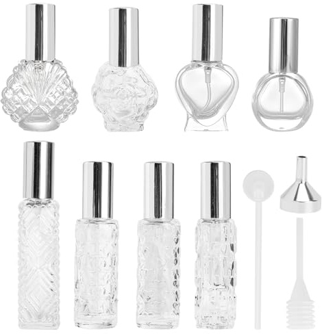 8 PCS frascos de perfume rellenables recargable frasco perfume vidrio transparente 8–15ml diversas formas vaporizador perfumes de viaje con pulverización fina frascos vintage para llevar bolso y viaje