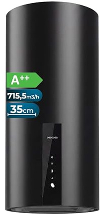 Cecotec Campana Extractora Redonda de Pared 35 cm Bolero Flux DRT 358000 Black A++. Acabado en Negro, Succión 715 m³/h, 2 Velocidades + Función Booster, Filtros de Carbono, Clase A++, Control Táctil