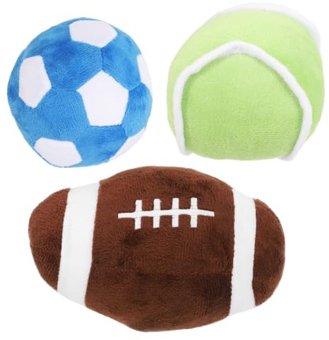 Veemoon Balles de Sport en Peluche pour Chiens et Chats – Lot de 3 Set de Jouets D’entraînement Résistants en Coton PP Doux – Nettoyage des Dents – Jouets Interactifs pour Animaux