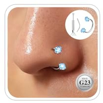 G23 Titanio Piercing Nariz Daith Herradura Anillo Plata 18G 8MM Azul CZ