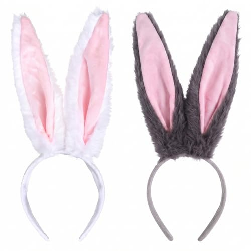 ZEXOWIJ Pack de 2 Diademas de Orejas de Conejo de Pascua, Orejas Conejo Suaves de Peluche para Disfraz de Carnaval y Fiestas Temáticas para Niños y Adultos, Accesorios de Disfraz de Conejito