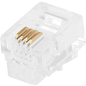 Monoprice 6P4C RJ11 Modular Plugs - For Flat Solid/Stranded Cable, 1u, 2 Prongs, 50 Pack, Clear