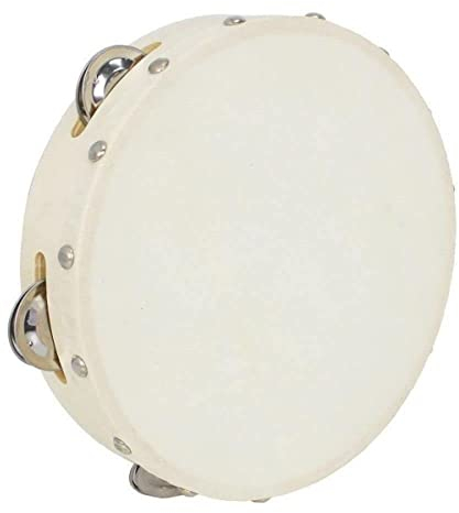 A-Star 8 Zoll/20 cm handgeführtes hölzernes Tamburin, traditionelle Einzelmetall-Glockenreihe – natürlicher Kopf