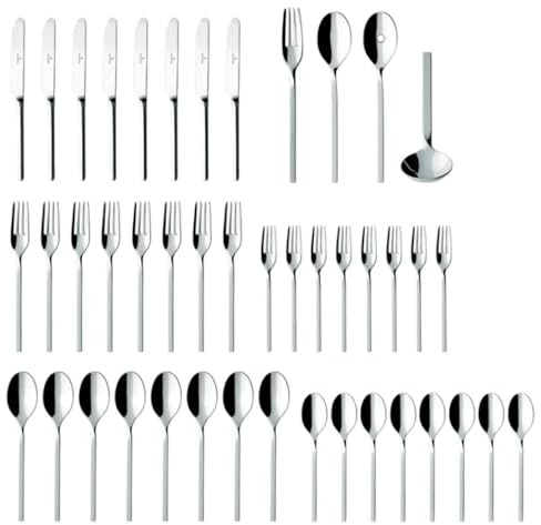 Villeroy & Boch NewWave Collection 64 Piece Flatware Set, Sleek, Tapered, Modern Design, 18/10 Stainless Steel, Service for 12, 4 Piece Serveware Set Included