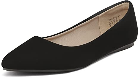 DREAM PAIRS Women's Pointed Toe Ballet Flats,Black/Nubuck,5