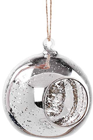 4 X MERCURY SILVER HANGING GLASS BAUBLE SPHERE BALL CANDLE TEA LIGHT HOLDER CLEAR GARDEN OUTDOOR 10 cm