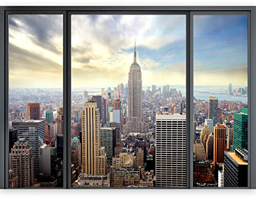 murando – 3D ILLUSION D'OPTIQUE – 210x150 cm Papier peint intissé – Tableaux muraux – Déco – Vue depuis la fenetre – Ville City New York Panorama