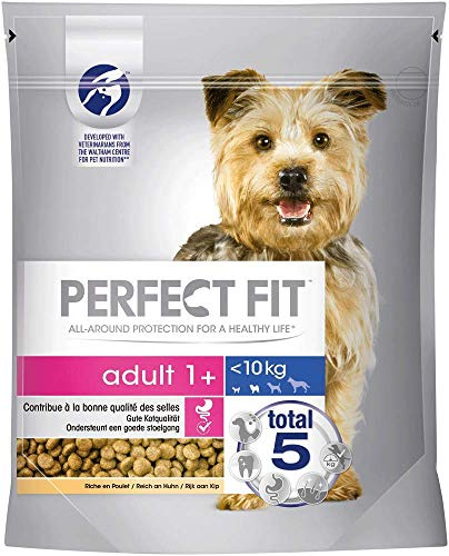Perfect Fit Adult 1+ Trockenfutter für kleine Hunde (<10kg), 5 Beutel, 5x825g – Premium Hundefutter trocken reich an Huhn, zur Unterstützung der Vitalität