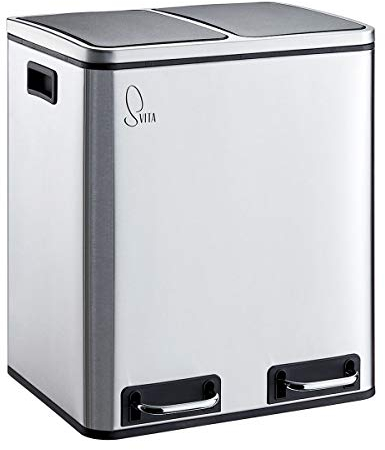 SVITA TM2X15 Treteimer 30 Liter Abfalleimer Inneneimer Mülleimer Design Mülltrennung Papierkorb Küchen-Ordnung Trennsystem Softclose-Deckel Edelstahl Silber
