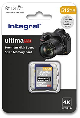 Integral 512GB SD Card 4K Ultra-HD Video Premium High Speed Memory Card SDXC Up to 100MB/s SDXC V30 UHS-I U3 Class 10 SD Memory Card