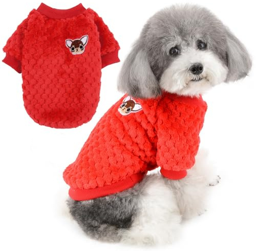 ZUNEA Cappottino Maglione Invernale per Cani di Piccola Taglia Gatto Felpe in Pile Caldo e Morbido Pullover Felpa Cucciolo Cappotto Chihuahua Vestiti Animali Abbigliamento Rosso S